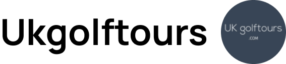 UK golf tours logo on dark background.